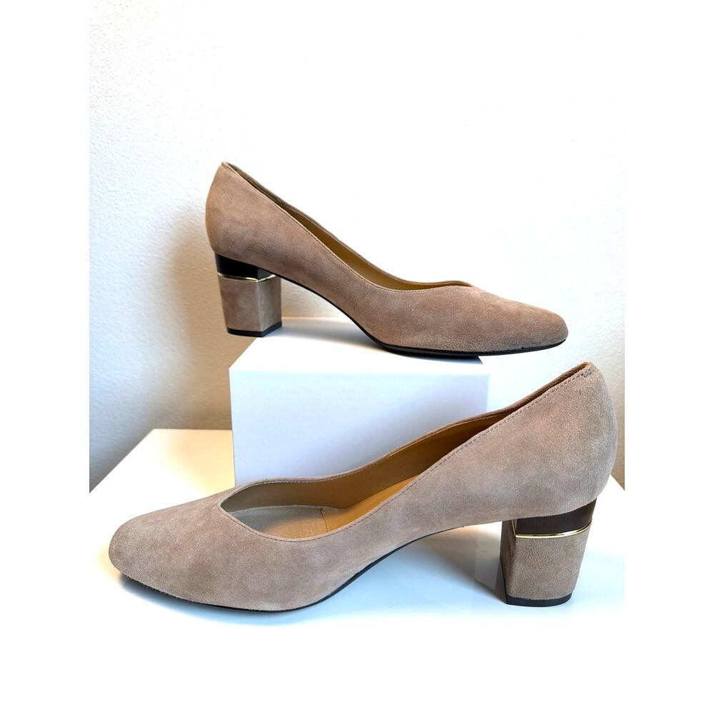 New Vaneli Darma Beige/Taupe Suede Block Heel Pumps | Size 10S